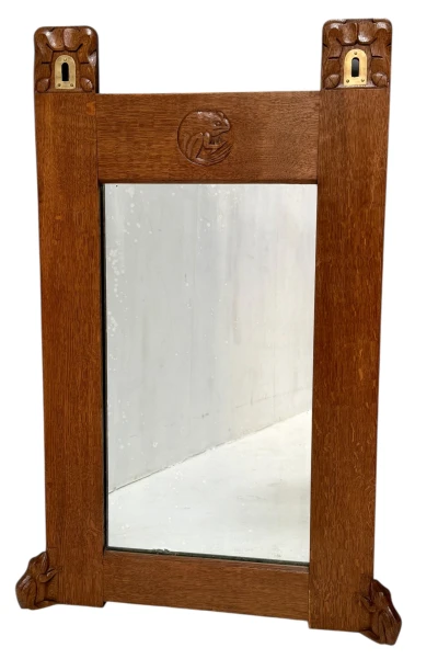 Arts & Crafts Wall Mirror with Hand-Carved Frogs by Kobus de Graaff, 1900s